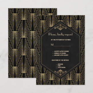 Cartão RSVP Casamento Glam Roaring 20s Grande Gatsby Art Déco