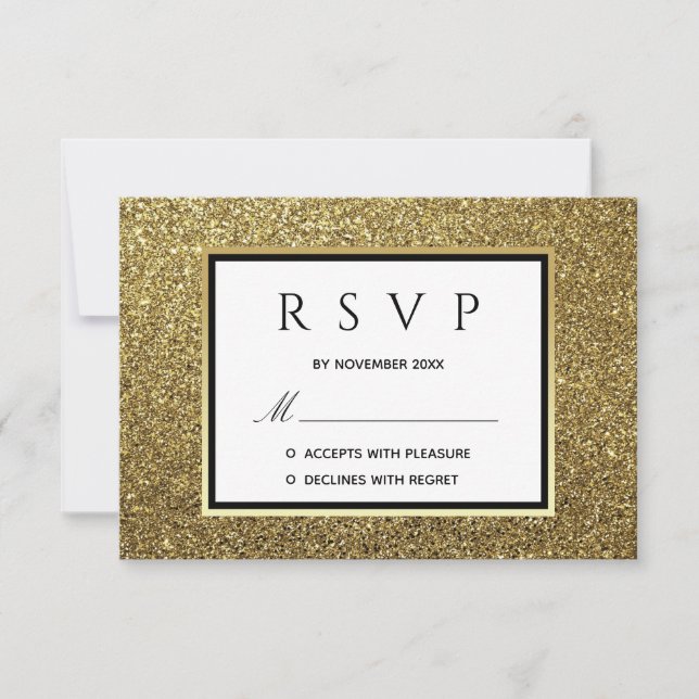 Cartão RSVP Casamento Glitter Gold (Frente)