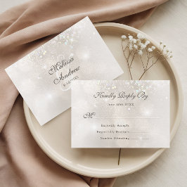 Cartão RSVP Casamento Glitter Horizontal Prata Champagne