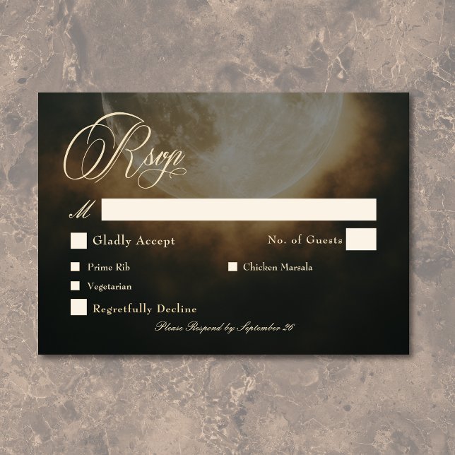 Cartão RSVP Casamento Gótico - Arca Cheia Cheia - Escuro (Gothic Dark Full Moon Arch Wedding RSVP Card)