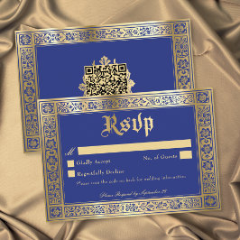 Cartão RSVP Casamento Gótico Azul Dourado Medieval Até a Morte