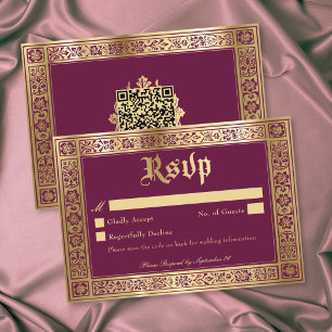Cartão RSVP Casamento Gótico Borgonha Dourado Medieval Até a M
