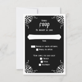Cartão RSVP Casamento Gótico Branco Negro