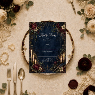 Cartão RSVP Casamento Gótico com Velas Aceso