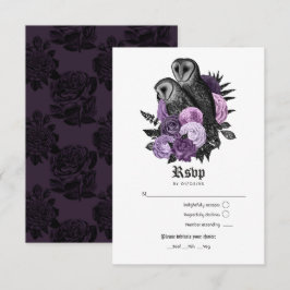 Cartão RSVP Casamento Gótico de Corujas Roxas Glam Vintage