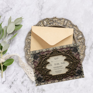 Cartão RSVP Casamento Gótico de Luxo Rococó Vitoriano em Renda