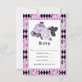Cartão RSVP Casamento Gótico Floral Preto Roxo e Prata