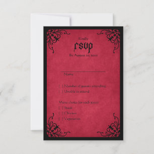 Cartão RSVP Casamento Gótico Negro Vermelho