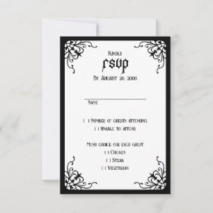 Cartão RSVP Casamento Gótico Preto Branco