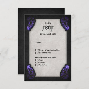 Cartão RSVP Casamento Gótico Preto Roxo