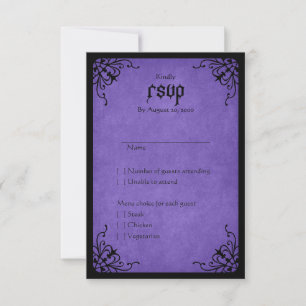 Cartão RSVP Casamento Gótico Preto Roxo
