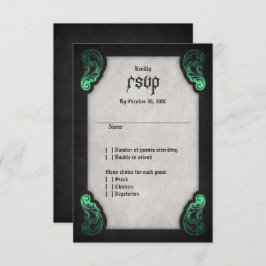 Cartão RSVP Casamento Gótico Preto Verde