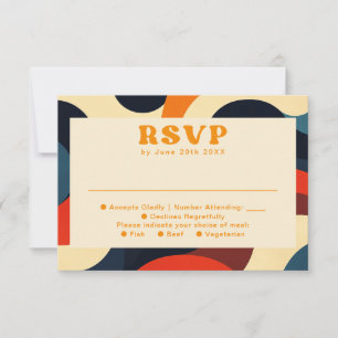 Cartão RSVP Casamento Groovy Colorido Retro Ondulado Boho