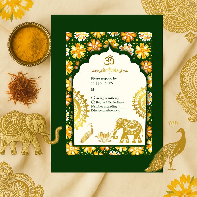 Cartão RSVP Casamento Hindu Marigold de Marigold (Criador carregado)