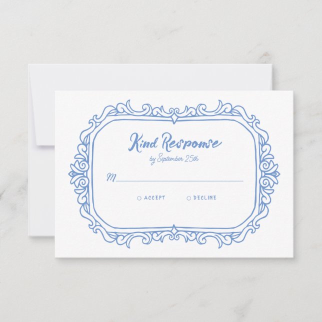 Cartão RSVP Casamento Ilustrado Branca E Manuscrito (Frente)