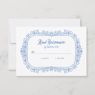 Cartão RSVP Casamento Ilustrado Branca E Manuscrito