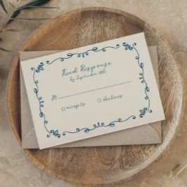 Cartão RSVP Casamento Ilustrado Branca E Manuscrito