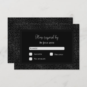 Cartão RSVP Casamento Impresso de Leopardo Negro Elegante