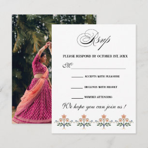 Cartão RSVP Casamento Indiano Elegante