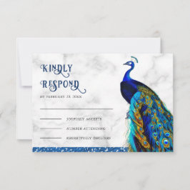 Cartão RSVP Casamento Indiano Pavão com Brilho Azul Chic Moder