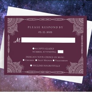 Cartão RSVP Casamento Indiano Purple Paisley Mandala