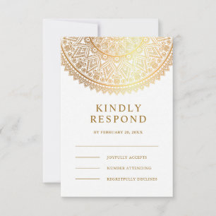 Cartão RSVP Casamento Indiano Tradicional de Ouro Branco Manda