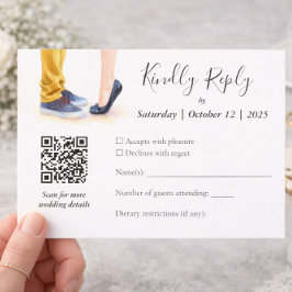 Cartão RSVP Casamento Informal Ilustração de Casal com Letra M