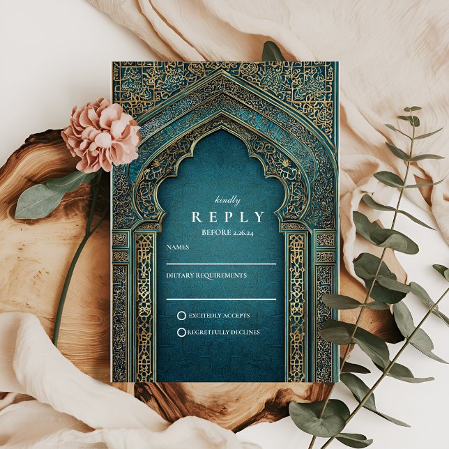 Cartão RSVP Casamento Islâmico Arco Íris Verde (Criador carregado)