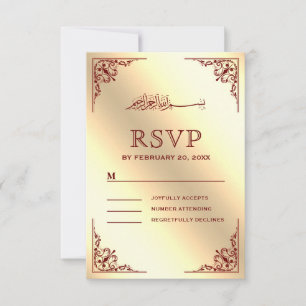 Cartão RSVP Casamento Islâmico Elegante e Muçulmano Dourado
