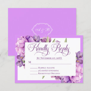 Cartão RSVP Casamento Islâmico Floral Elegante Lilac e Lavanda