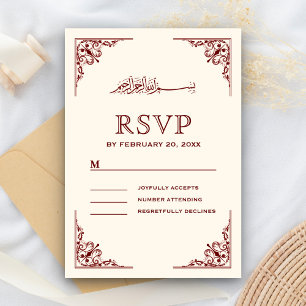 Cartão RSVP Casamento islâmico islâmico Elegante Cream e Bor