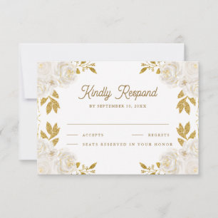 Cartão RSVP Casamento Islâmico Muçulmano com Brilho Dourado Fl