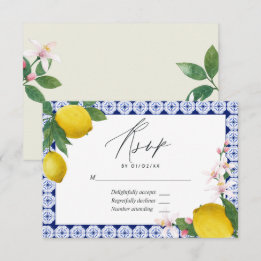 Cartão RSVP Casamento italiano de limão com o Azulejo La Dolce