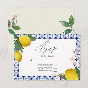 Cartão RSVP Casamento italiano de limão com o Azulejo La Dolce