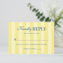 Cartão RSVP Casamento Italiano Listrado Azul e Amarelo Moderno