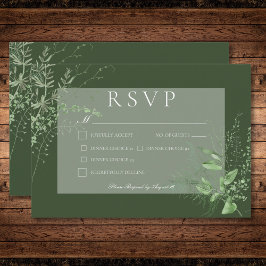 Cartão RSVP Casamento Jante Rustic Fern Foliage Emerald Green