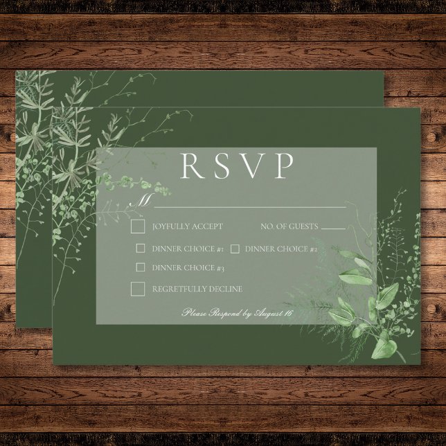 Cartão RSVP Casamento Jante Rustic Fern Foliage Emerald Green (Rustic Fern Foliage Emerald Green Dinner Wedding RSVP Card)