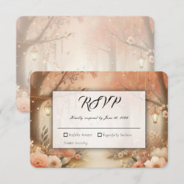 Cartão RSVP Casamento Lanterna Floresta Encantada Blush Pêsseg