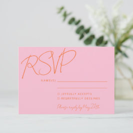 Cartão RSVP Casamento Laranja Cor-de-Rosa Cor-de-Letra Elegant