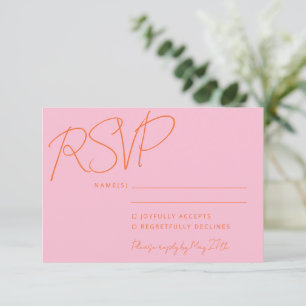 Cartão RSVP Casamento Laranja Cor-de-Rosa Cor-de-Letra Elegant