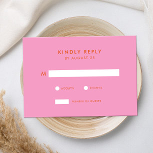 Cartão RSVP Casamento Laranja Rosa Minimalista Moderno