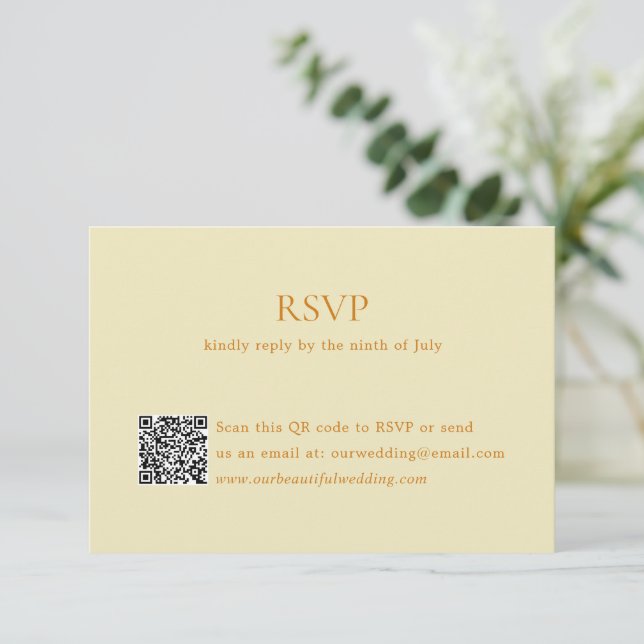 Cartão RSVP Casamento Legante do Código QR Amarelo da Manteiga (Em pé/Frente)