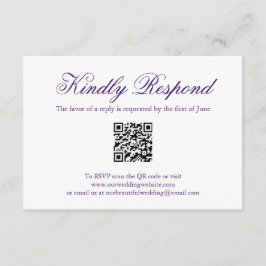 Cartão RSVP Casamento Legante do Código QR Formal Roxo Tradici