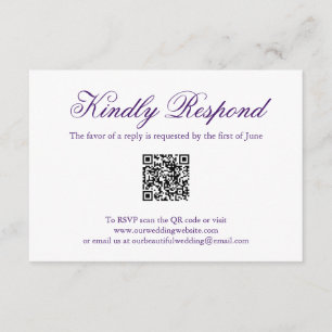 Cartão RSVP Casamento Legante do Código QR Formal Roxo Tradici