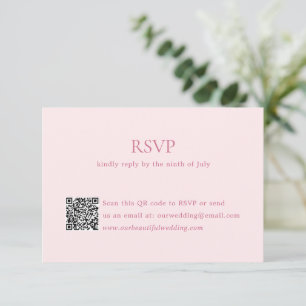 Cartão RSVP Casamento Legante do Código QR Rosa Moderno