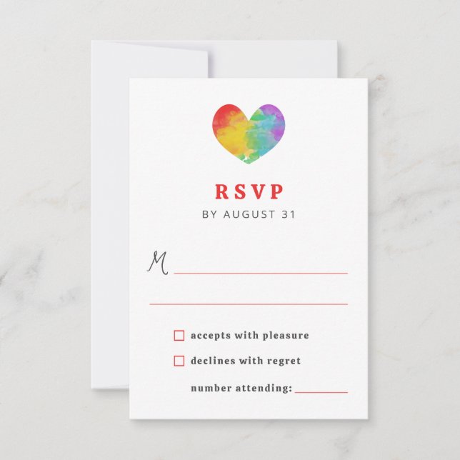 Cartão RSVP Casamento Lésbico Gay do Orgulho Preenchido com Ág (Frente)