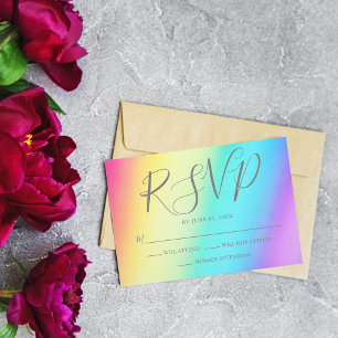 Cartão RSVP Casamento LGBTQ Colorido com Gradiente Arco-Íris b