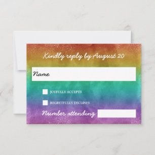 Cartão RSVP Casamento LGBTQA com degradê de arco-íris