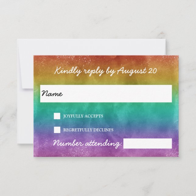Cartão RSVP Casamento LGBTQA com degradê de arco-íris (Frente)