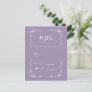 Cartão RSVP Casamento Lilás Roxo Vintage Francês Desenhado à M